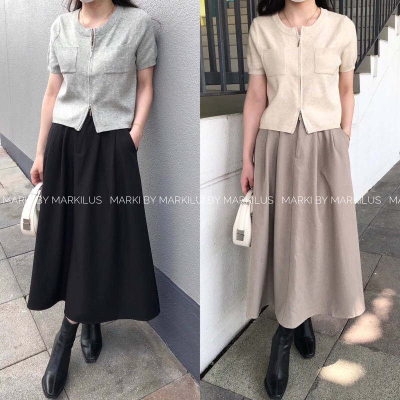 CHÂN VÁY MIDI DÁNG A CẠP CHUN SAU CO GIÃN CV354