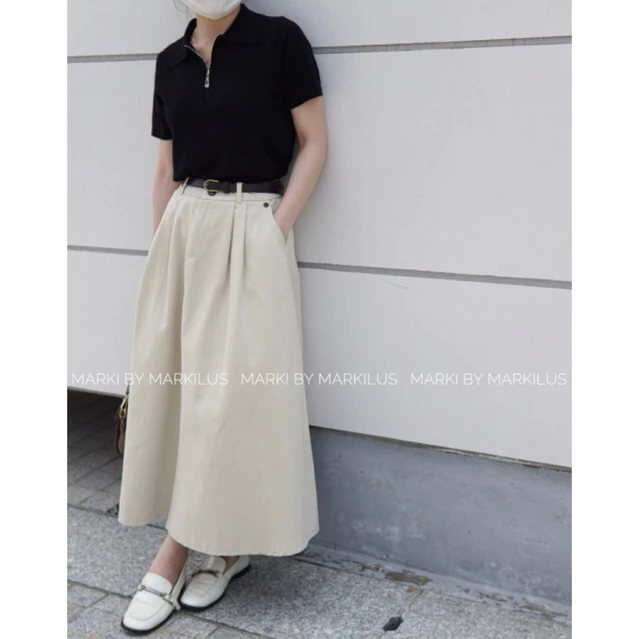 CV365 CHÂN VÁY KAKI CẠP CHUN SAU CO GIÃN (KÈM BELT)